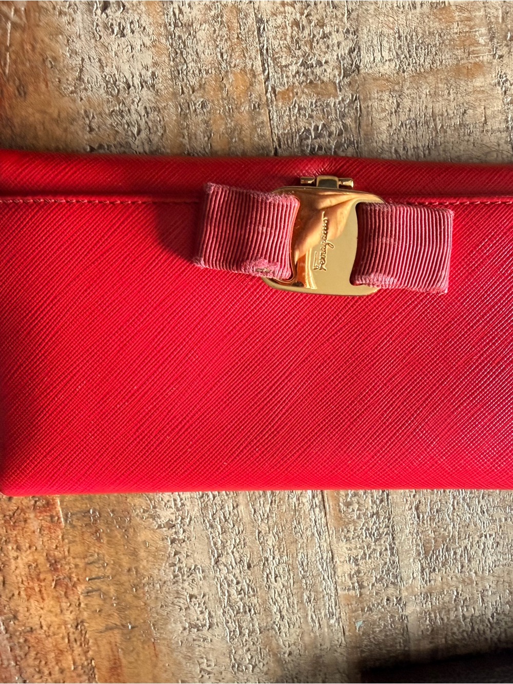 Salvatore Ferragamo Bright Red Vara Bow Leather Wallet with Gold Hardware
